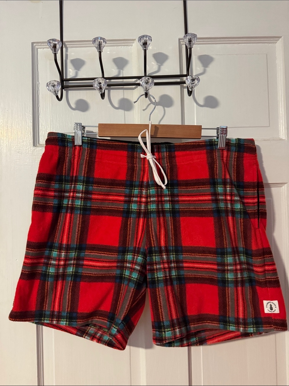 chubbies Red Plaid Fleece Shorts with White Drawstring Size XL Loungewear